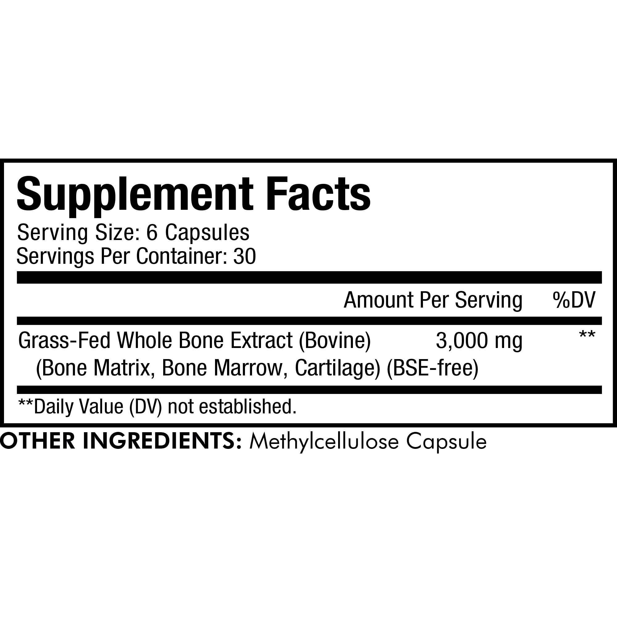 Grass-Fed Bone Marrow - 3000 mg Bone Extract - 180 Capsules (30 Servings)